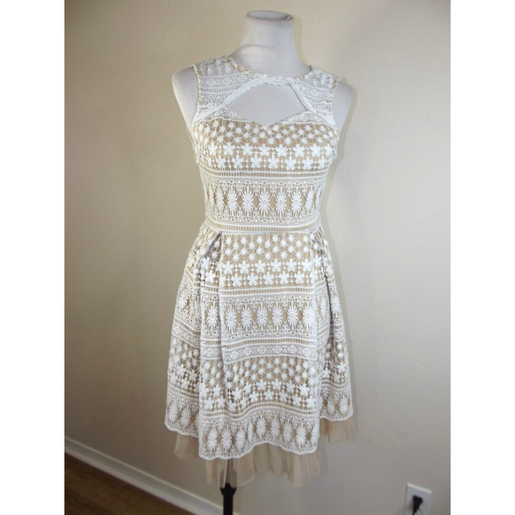 francesca's Dresses & Skirts - Francescas Womens Sleeveless DRESS - Size XS - White Lace Over Nude
